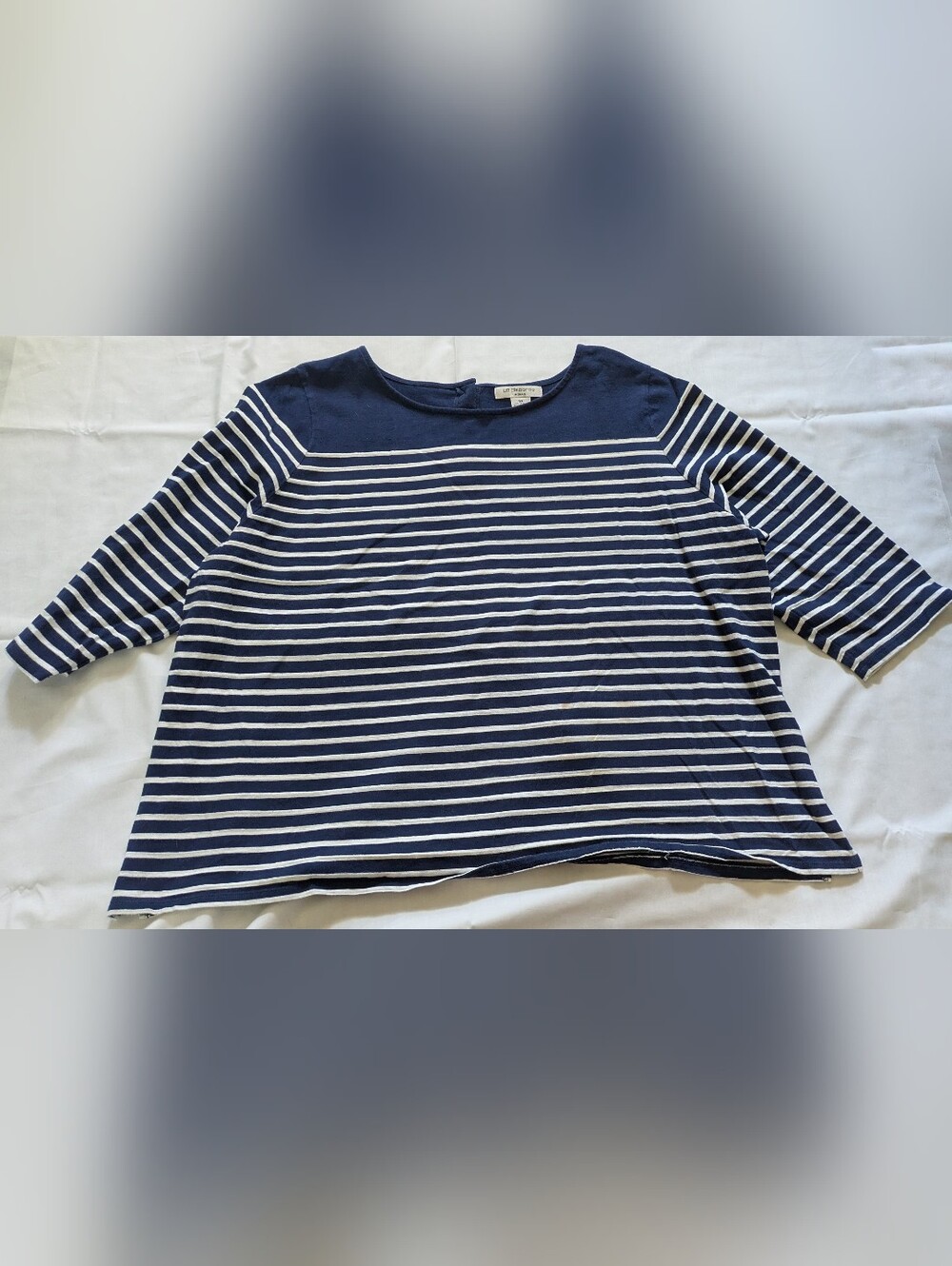 Blue and White Striped Back Button Accents Top 3/4 Sleeve
